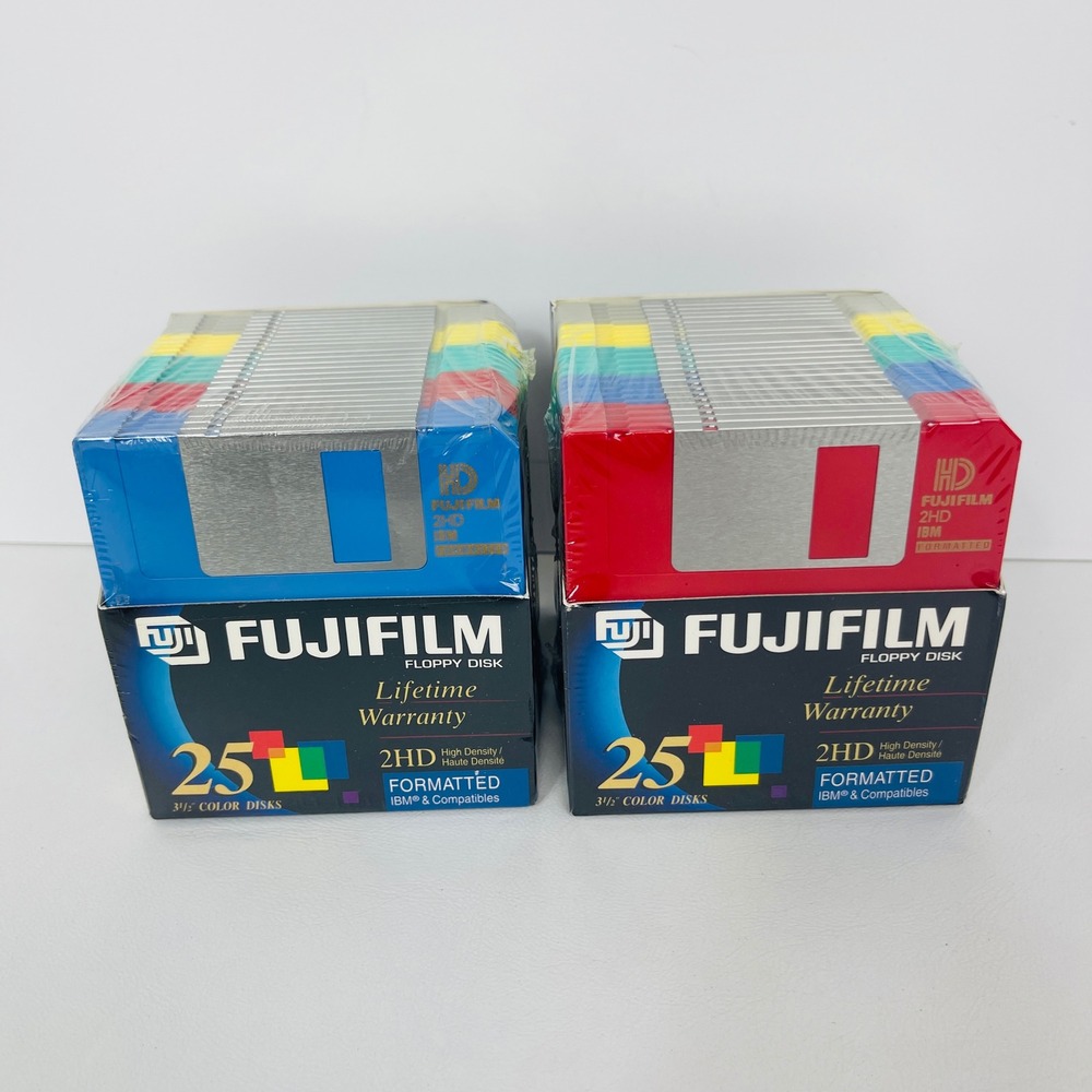 Fujifilm Floppy Disks 3.5 Inch 2HD IBM Formatted Multicolor 50 Countt